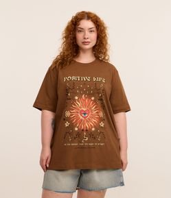 Camiseta Oversized em Algodão com Estampa Positive Life Curve & Plus Size