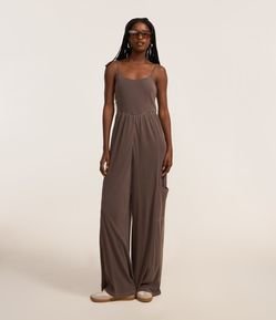 Macacão Pantalona em Algodão com Bolsos Laterais