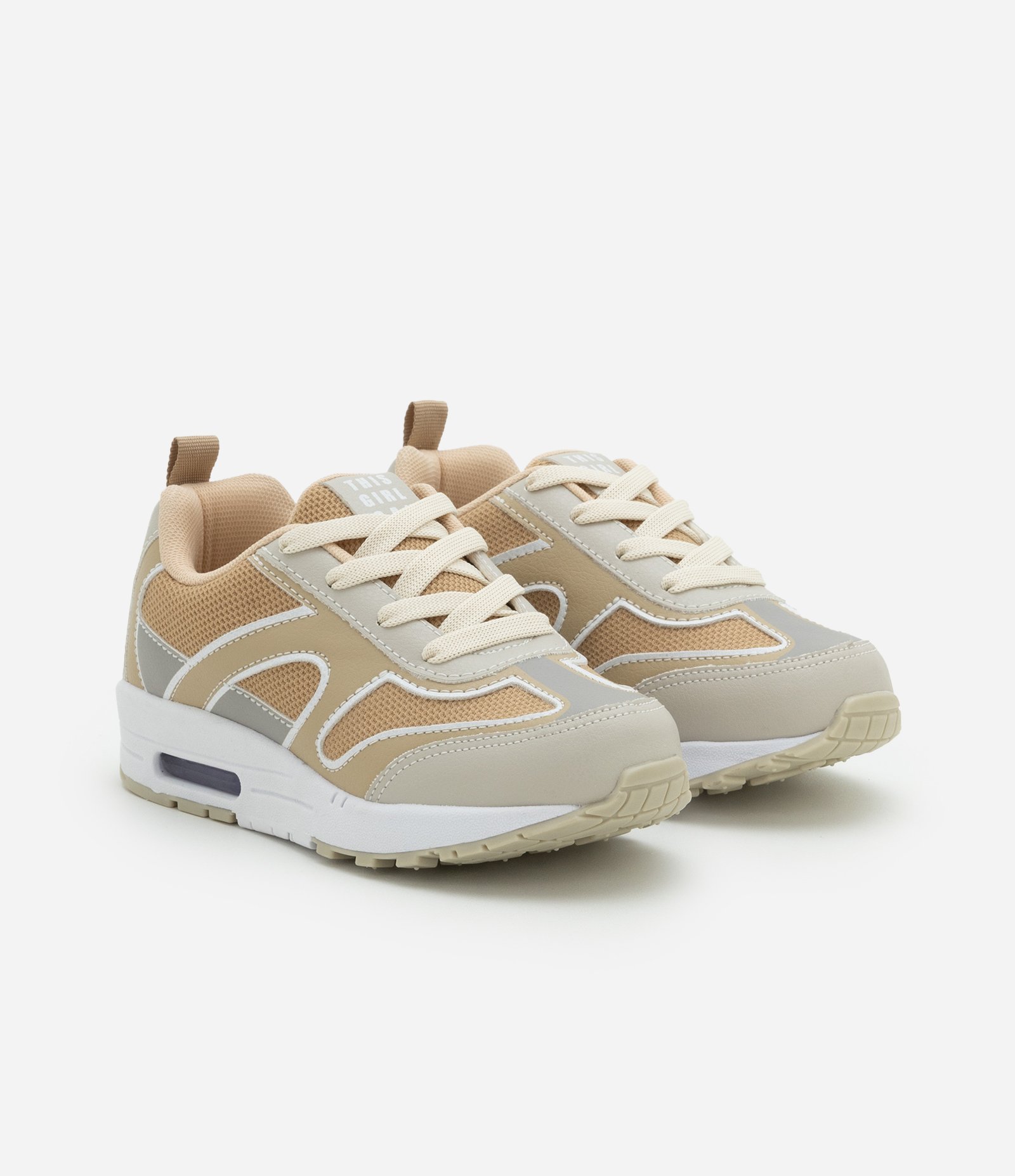 Tênis Esportivo Infantil com Recortes - Tam 28 ao 34 Bege 1