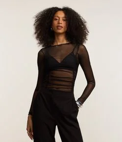 Body em Tule Texturizado com Franzidos