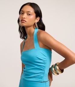 Blusa Frente Única em Bengaline com Franzido na Lateral