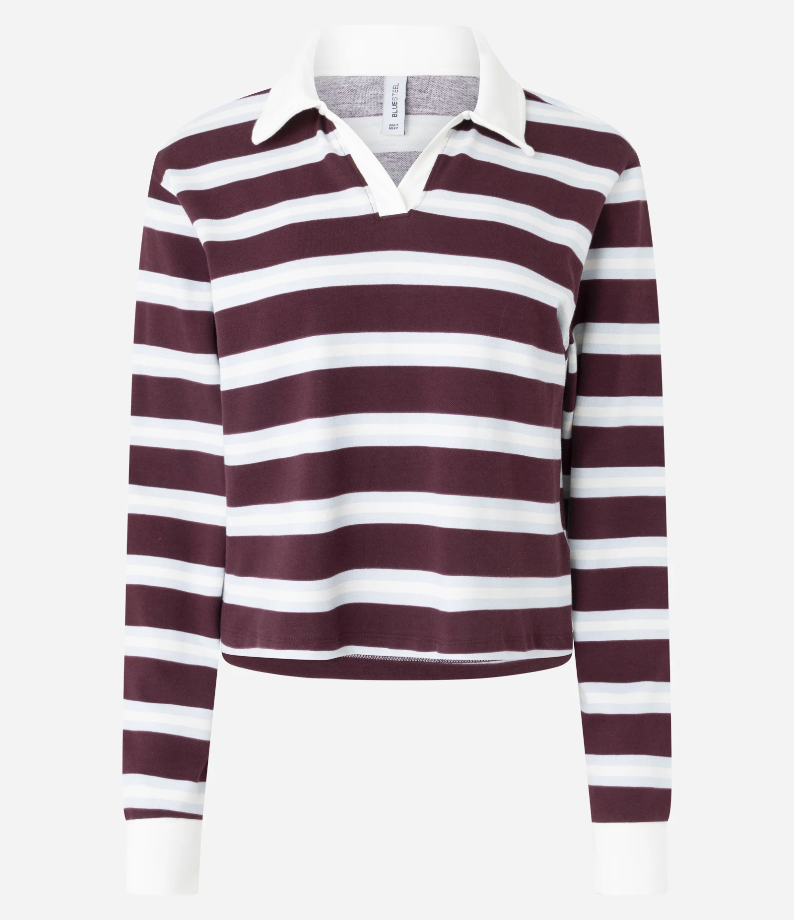 Blusa Polo em Algodão com Estampa Listrada Vinho/Branco 6