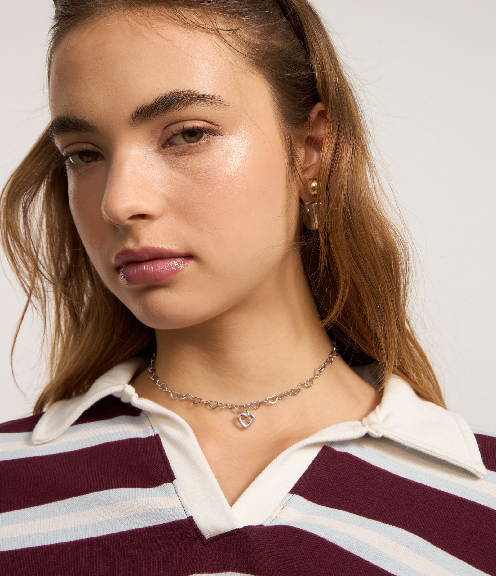 Blusa Polo em Algodão com Estampa Listrada Vinho/Branco 5