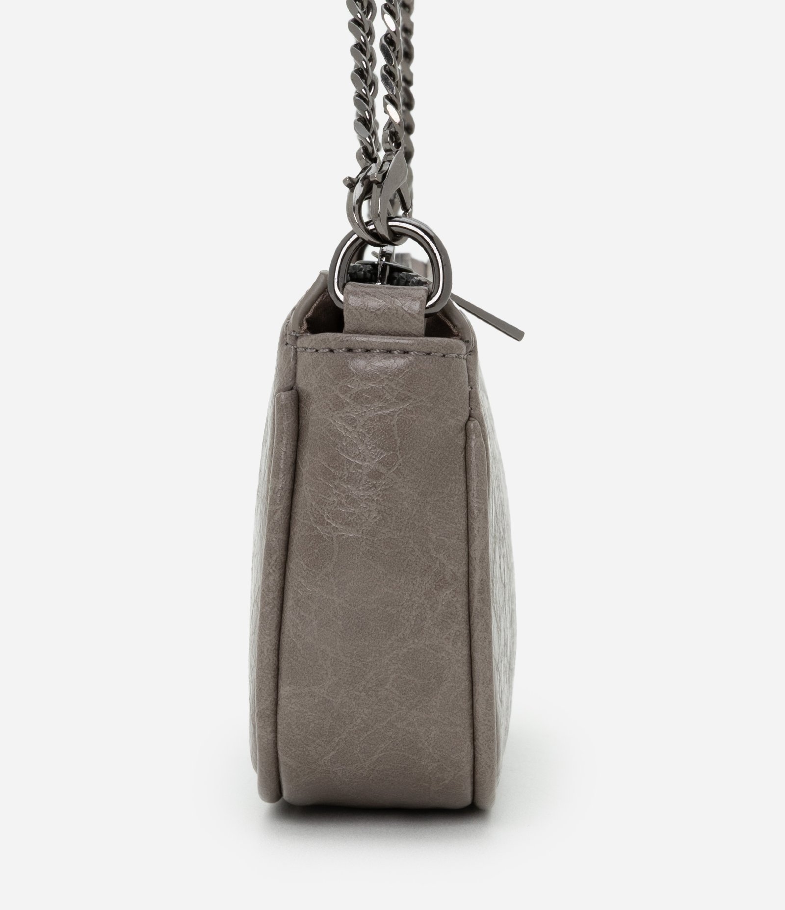 Bolsa Baguete em PU com Alça de Corrente Cinza 2