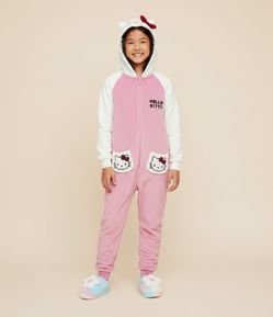 Pijama Jumper Infantil em Fleece com Bordado Hello Kitty - Tam 5 a 16 Anos