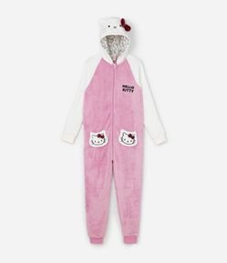 Pijama Jumper Infantil em Fleece com Bordado Hello Kitty - Tam 5 a 16 Anos