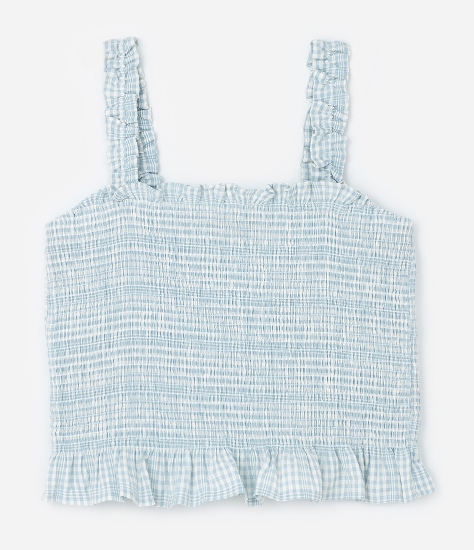 Blusa de Lastex com Estampa Xadrez Vichy Curve & Plus Size Azul 1