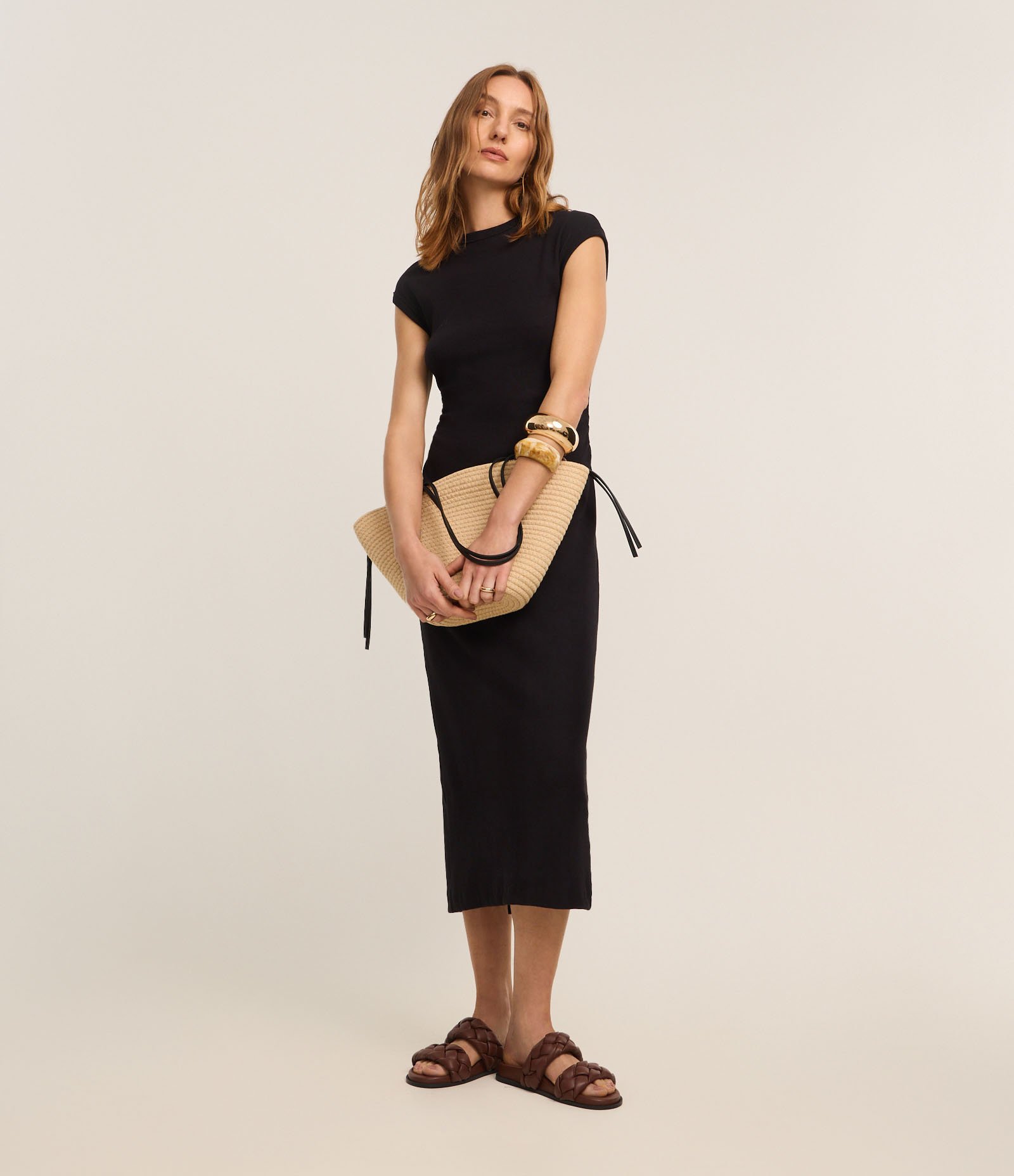 Vestido Longo Canelado em Ribana com Fenda na Barra Preto 2