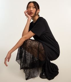 Vestido Reto New Midi em Algodão com Renda na Barra