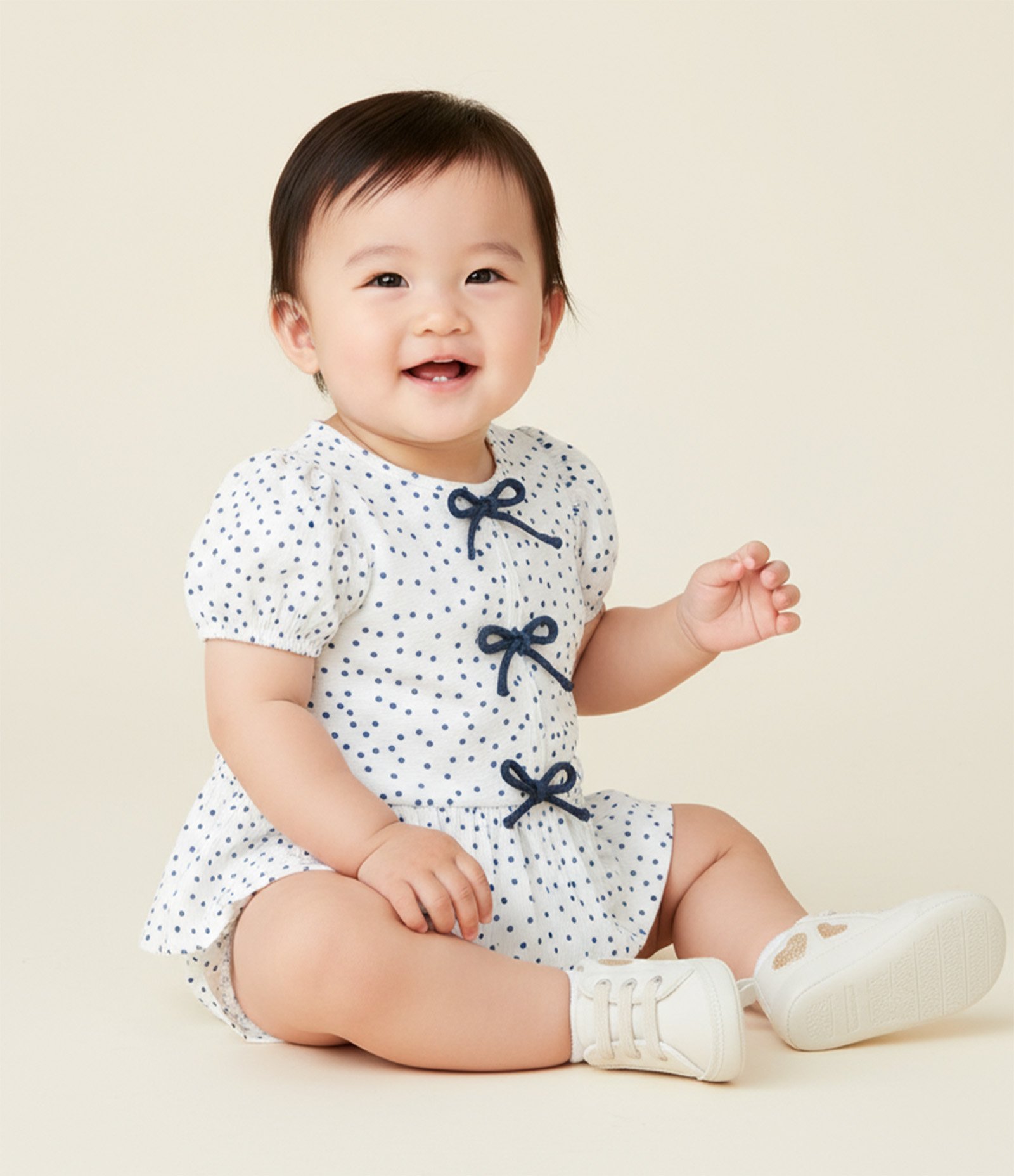 Conjunto Infantil com Estampa Poá Texturizado - Tam 0 a 18 Meses Branco 1