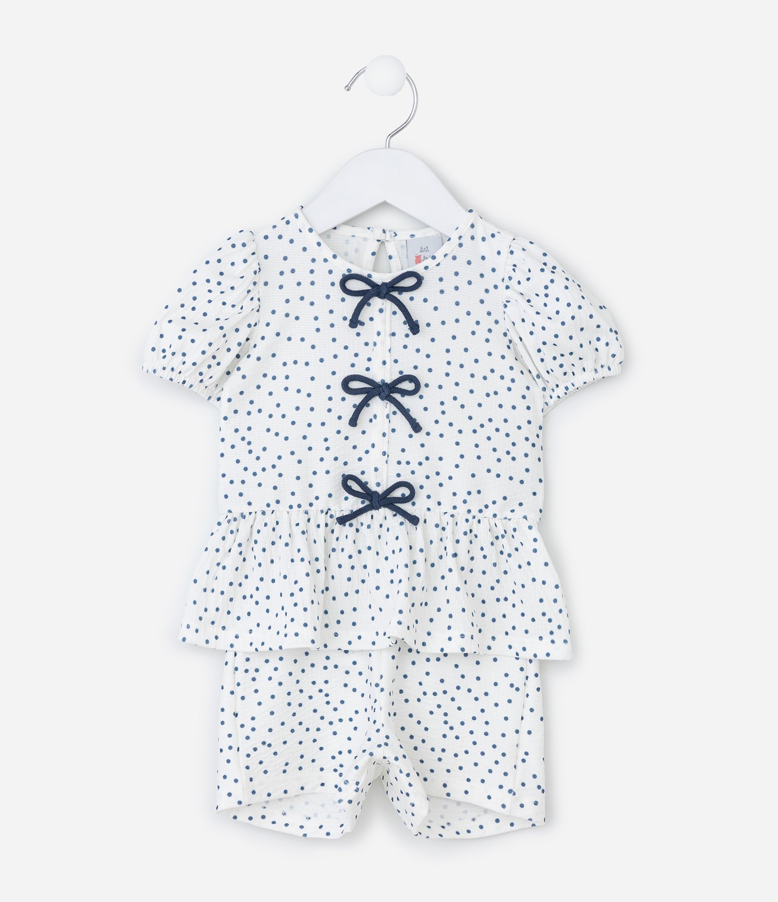 Conjunto Infantil com Estampa Poá Texturizado - Tam 0 a 18 Meses Branco 2