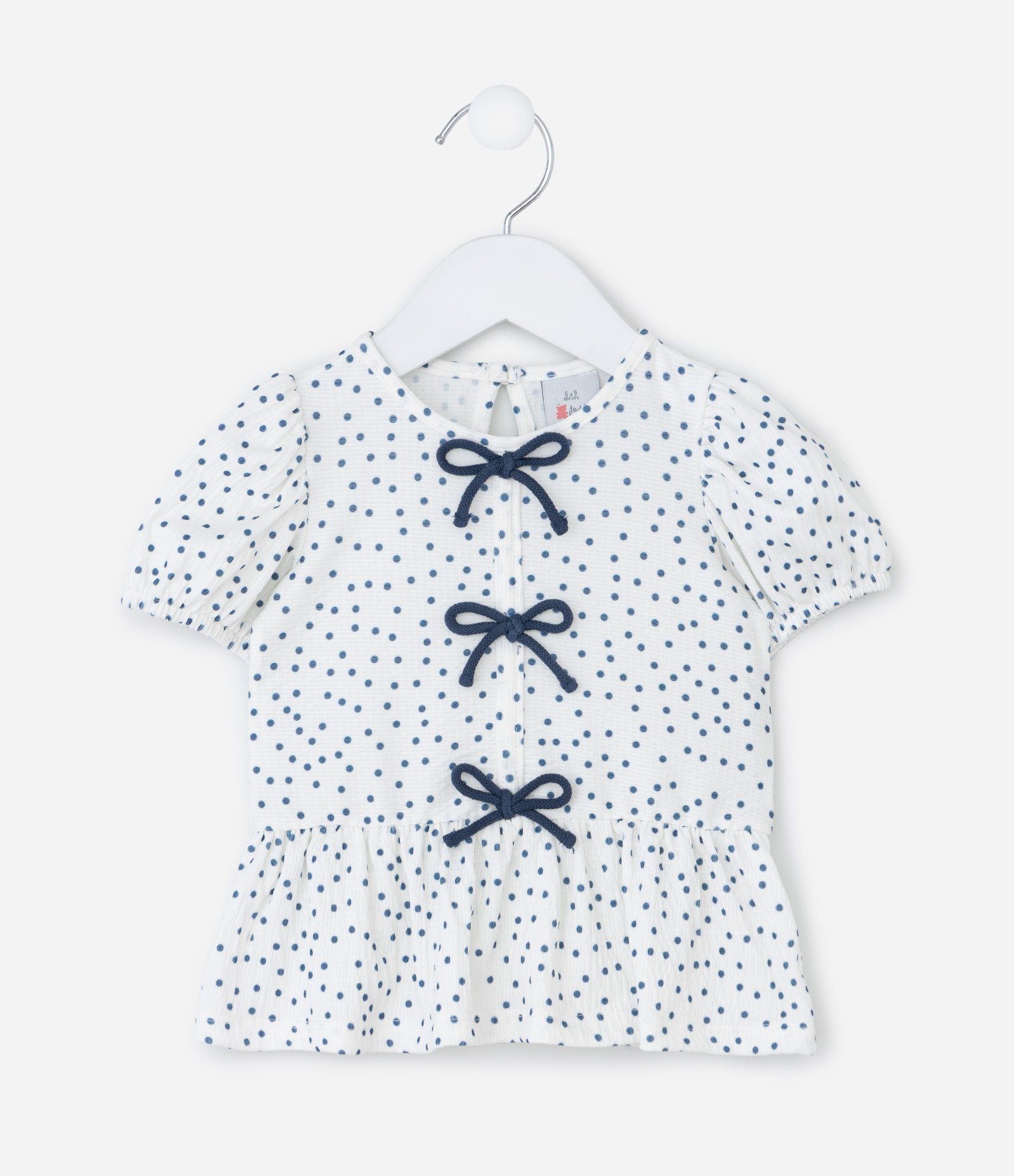 Conjunto Infantil com Estampa Poá Texturizado - Tam 0 a 18 Meses Branco 3