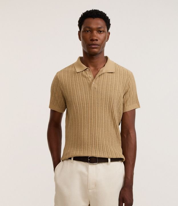 Camisa Polo Regular com Botões Texturizada