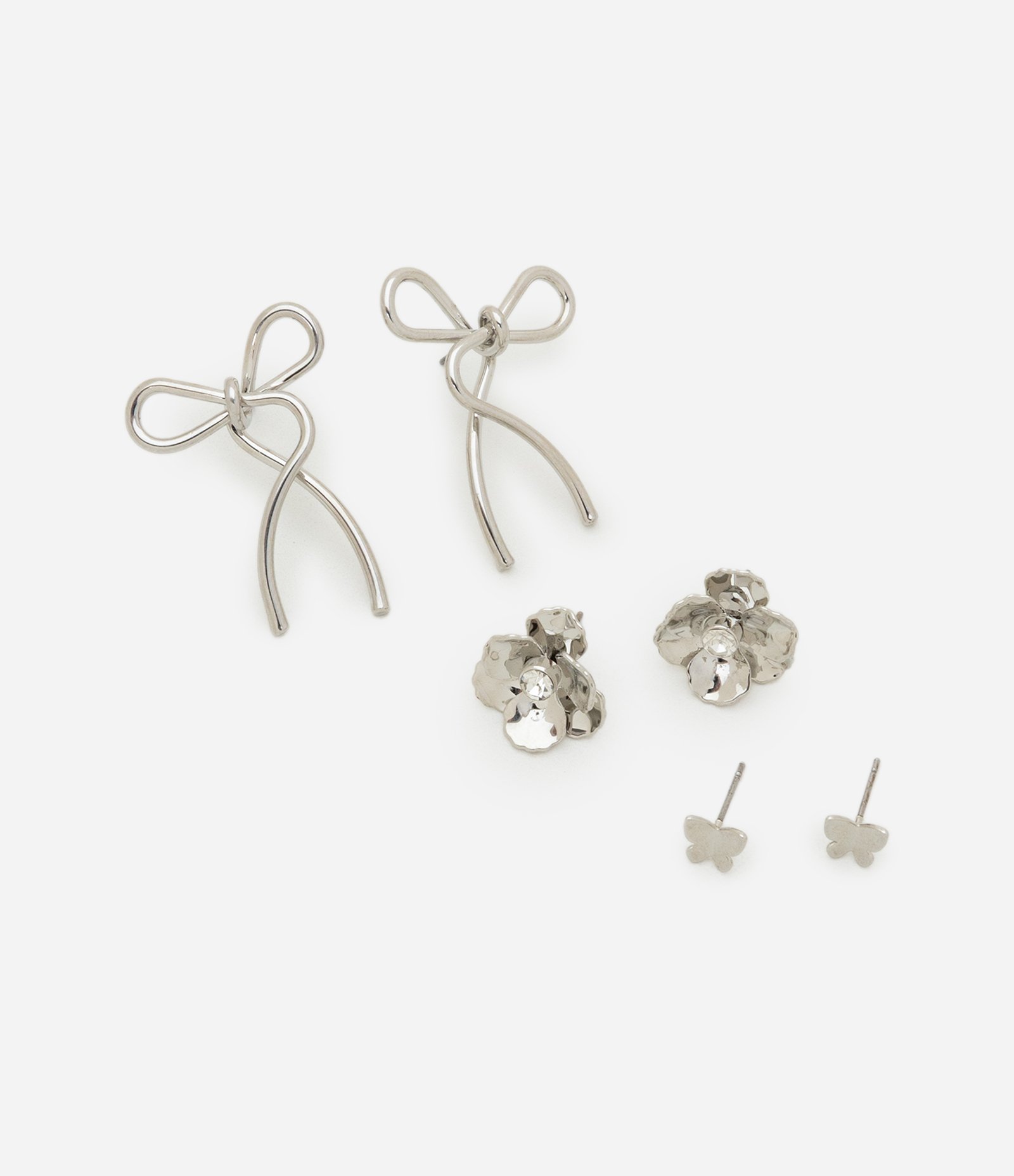 Kit 03 Brincos em Metal liso com Formatos Diferentes Prata 1