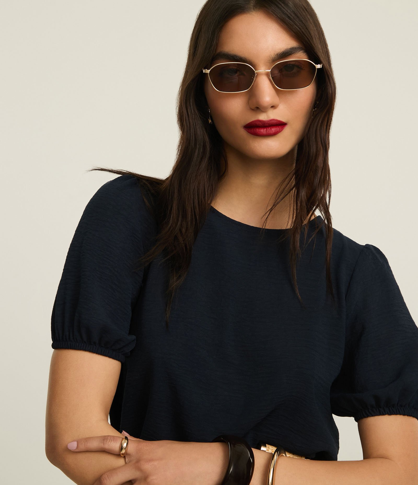 Blusa em Airflow com Manga Bufante Azul Marinho 3