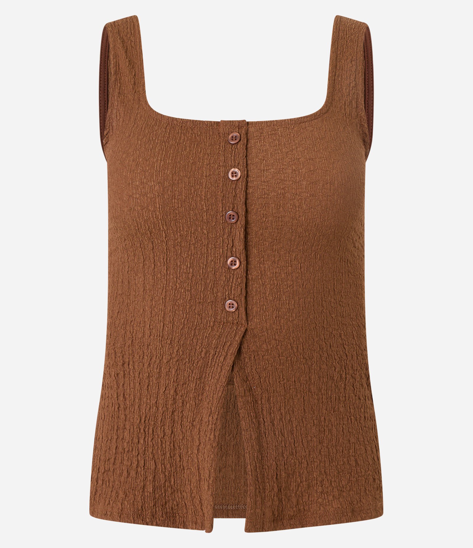 Blusa Regata Texturizada com Botões Marrom 4