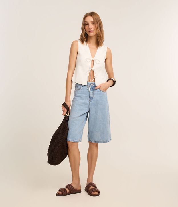 Bermuda Jorts Cintura Alta em Jeans com Bolsos