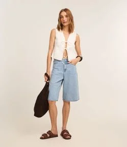 Bermuda Jorts Cintura Alta em Jeans com Bolsos