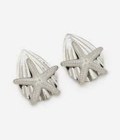 Maxi Brinco em Metal em Formato de Concha com Estrela do Mar Prateado