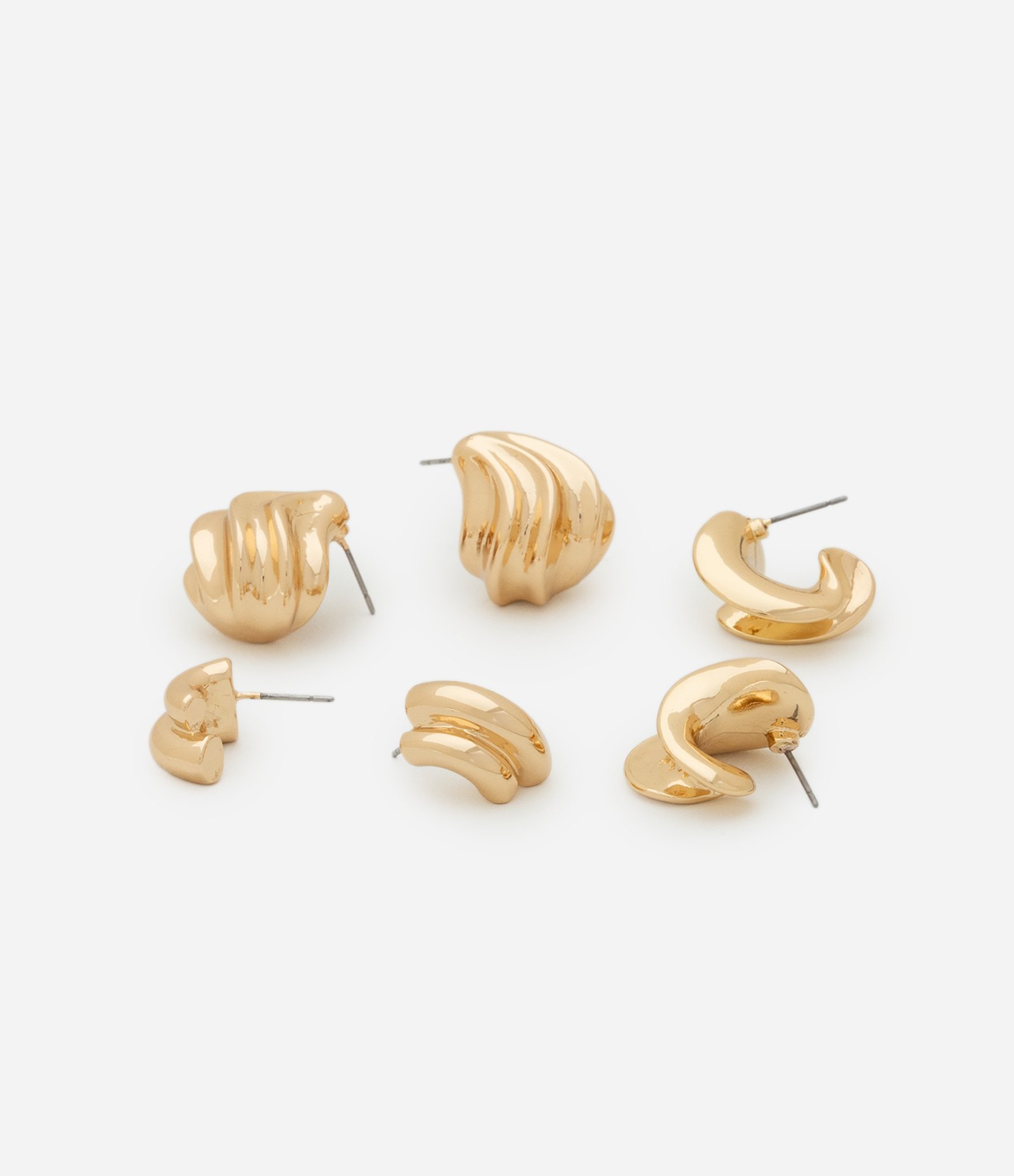 Kit 03 Brincos Argolas em metal com Formatos Diversos Dourado 2