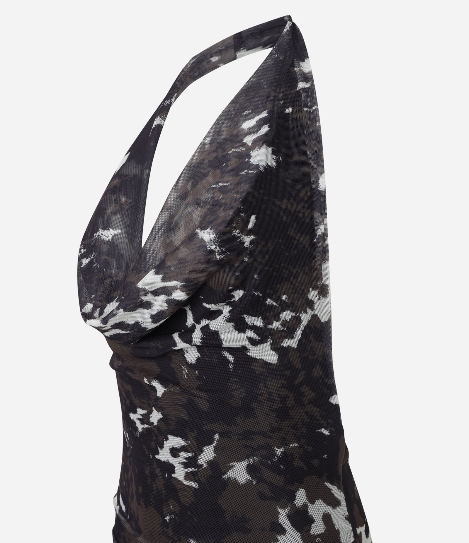 Vestido New Midi em Tule Animal Print e Decote Degagê Preto 6