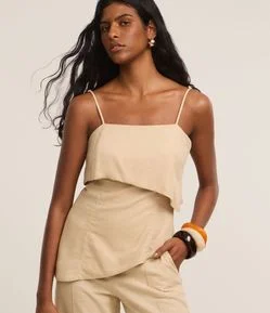 Blusa de Alça em Viscolinho com Decote Reto Virado