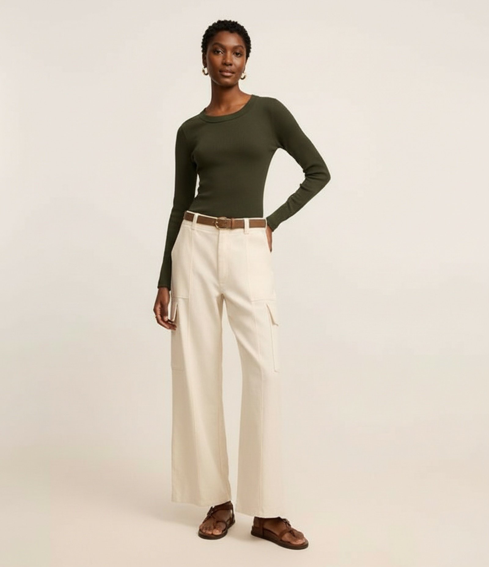 Blusa Básica Canelada em Ribana com Gola Redonda Verde 1