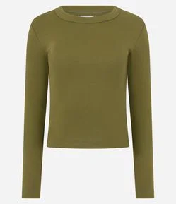 Blusa Básica Canelada em Ribana com Gola Redonda