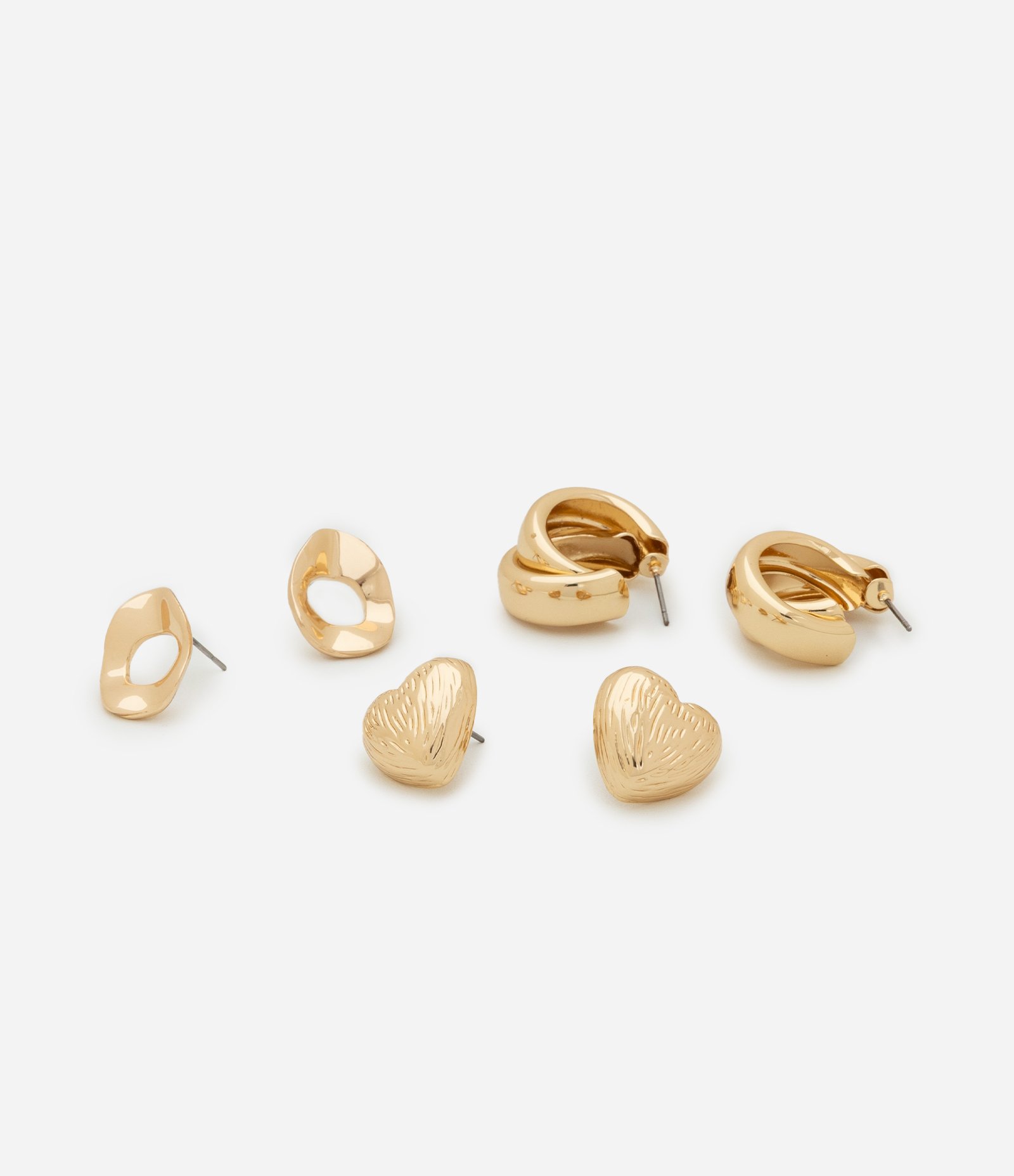 Kit 03 Argolas em Metal com Formas e Texturas Diferentes Dourado 2