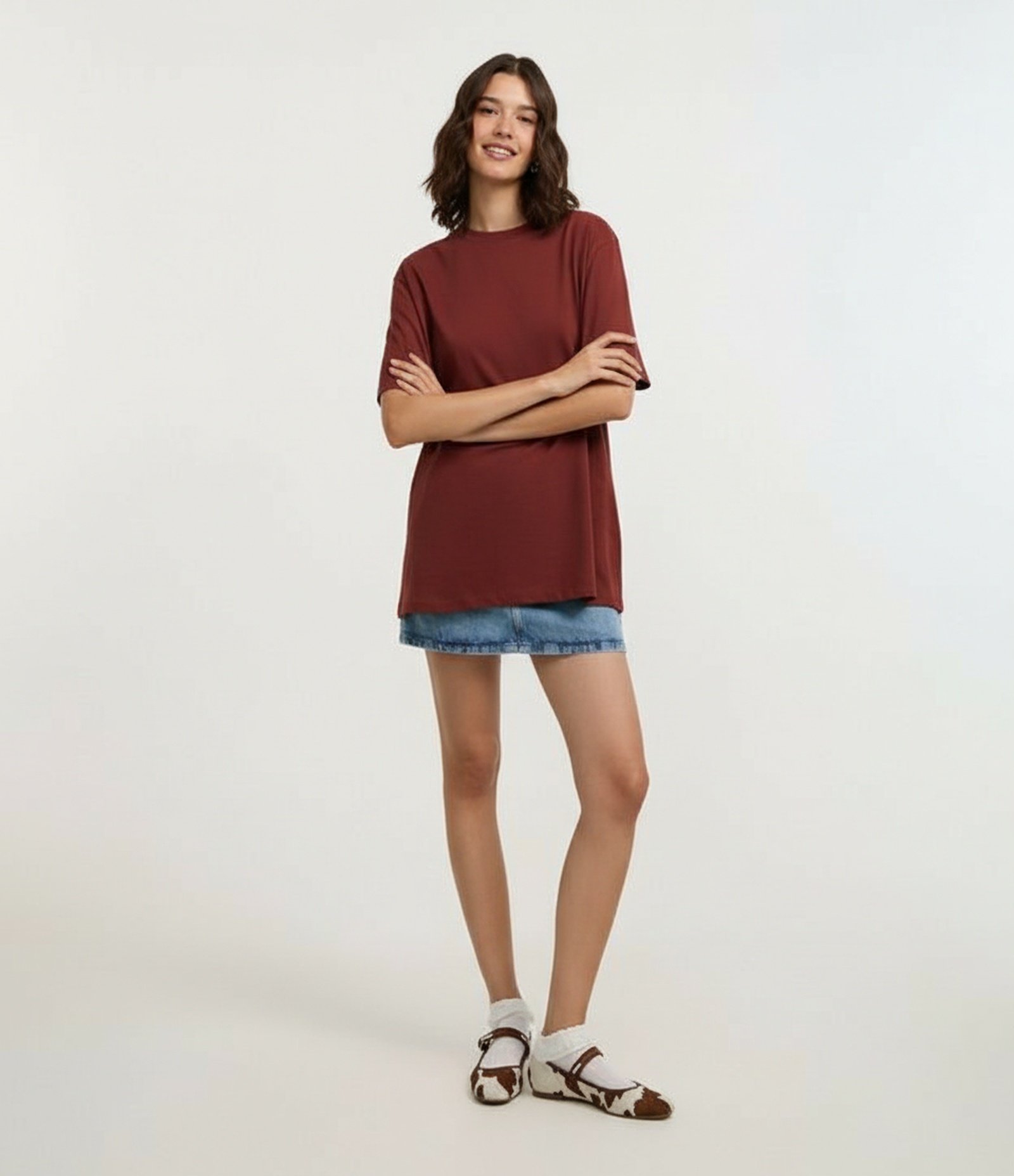 Camiseta Oversized em Algodão com Manga Curta Marrom 5