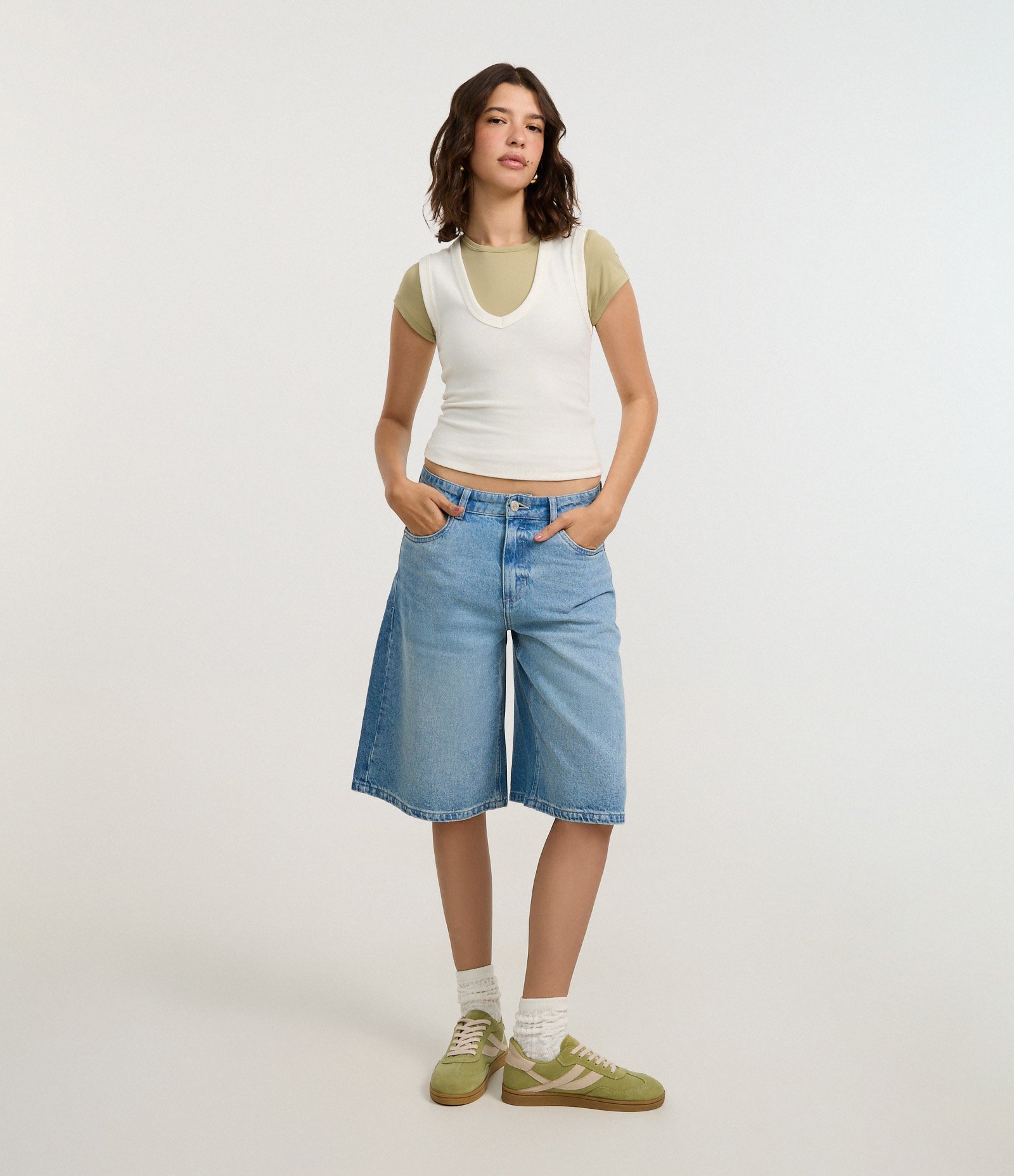 Blusa Básico em Ribana com Decote V Off White 2