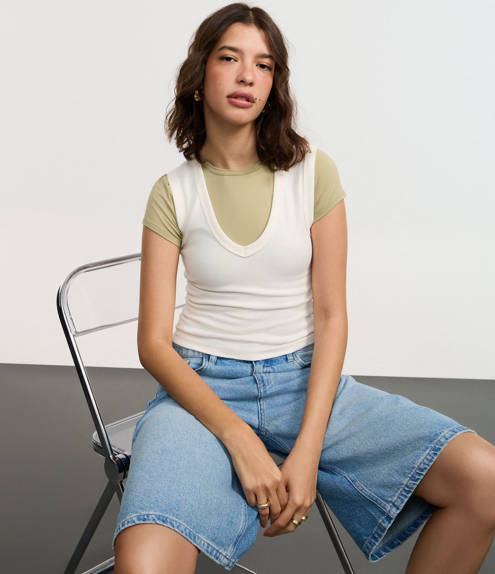 Blusa Básico em Ribana com Decote V Off White 4