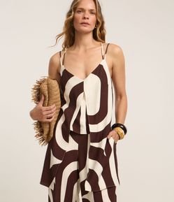 Blusa em Viscose com Alça Fina e Estampa Abstrata