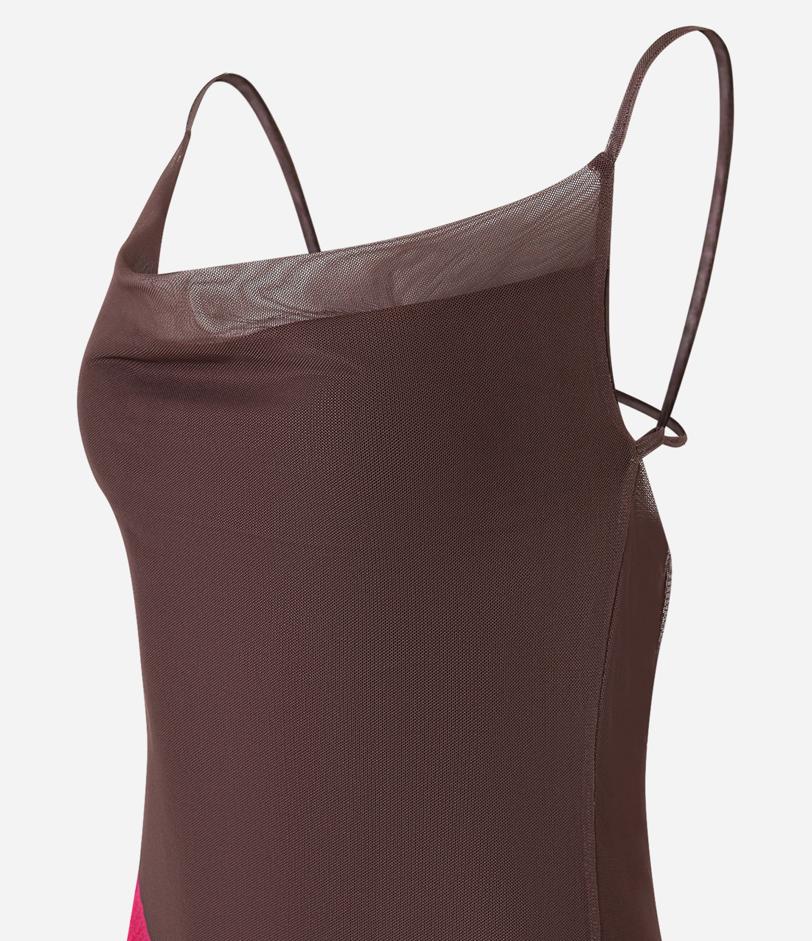 Vestido Longo em Tule com Estampa Hibisco e Decote Degagê Marrom 8