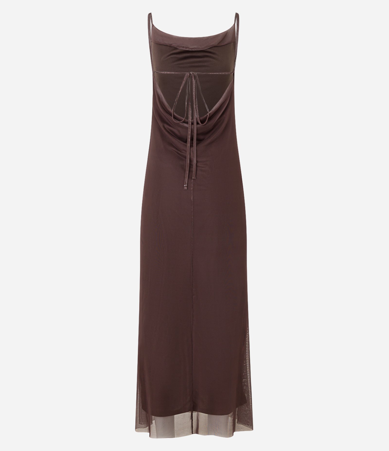 Vestido Longo em Tule com Estampa Hibisco e Decote Degagê Marrom 9