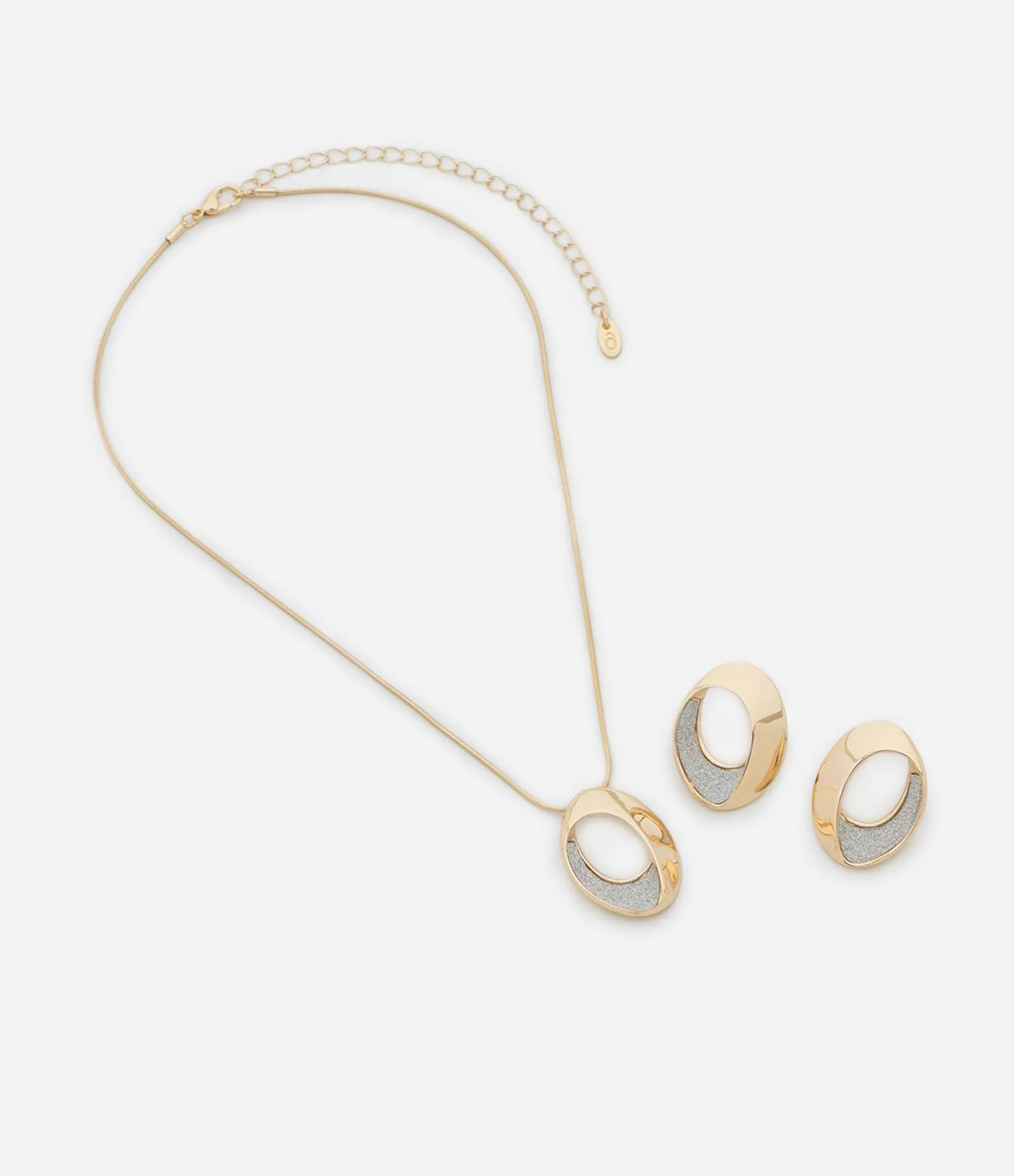 Conjunto de Colar Curto com Pingente Torcido Brilhoso e Brinco Botão Dourado 2