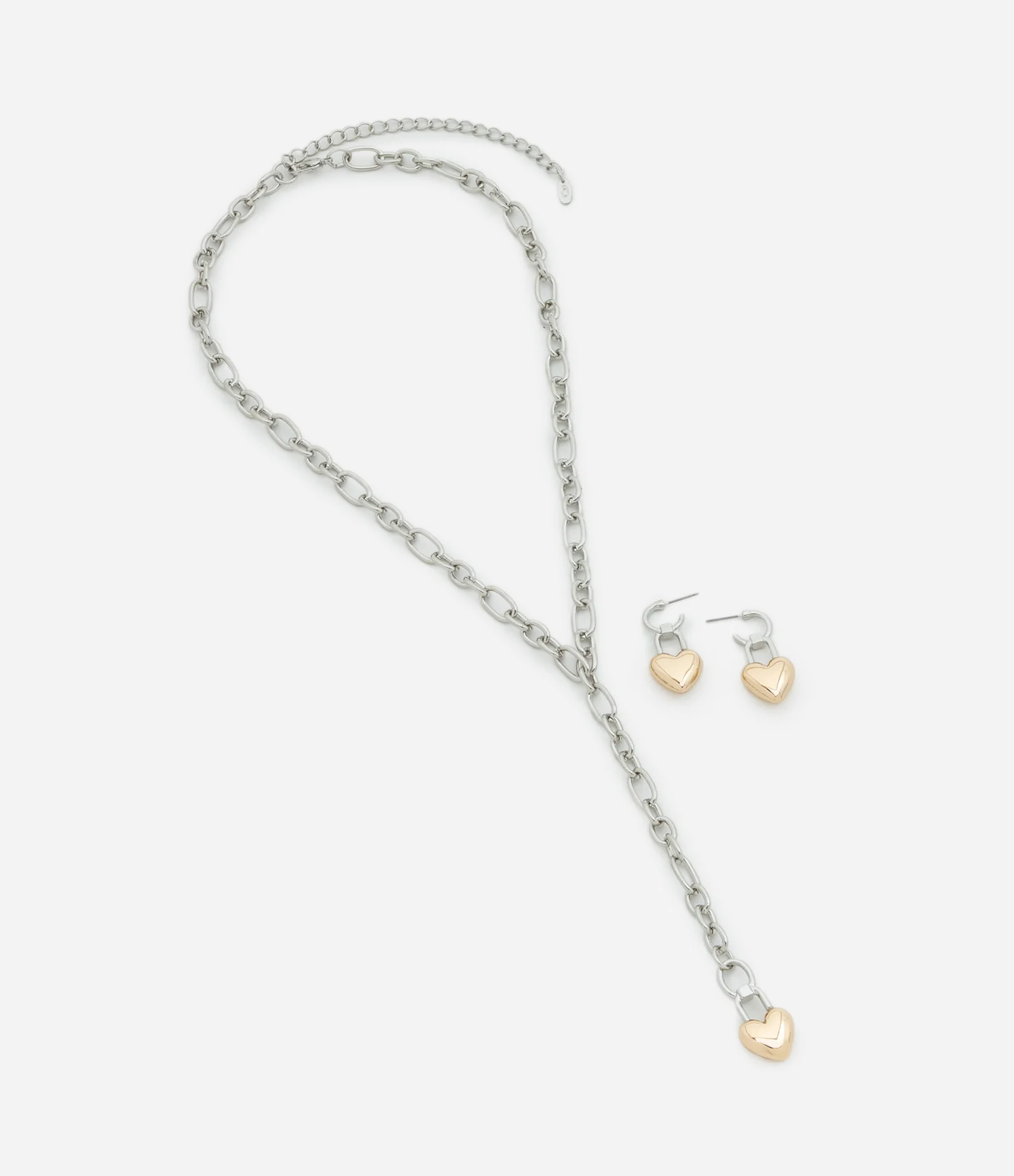 Conjunto 01 Colar e 01 Par de Brincos em Formato de Coração Banhado Dourado Multicores 2