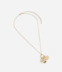 Colar Médio com Argola e Pingentes Flores Esmaltados