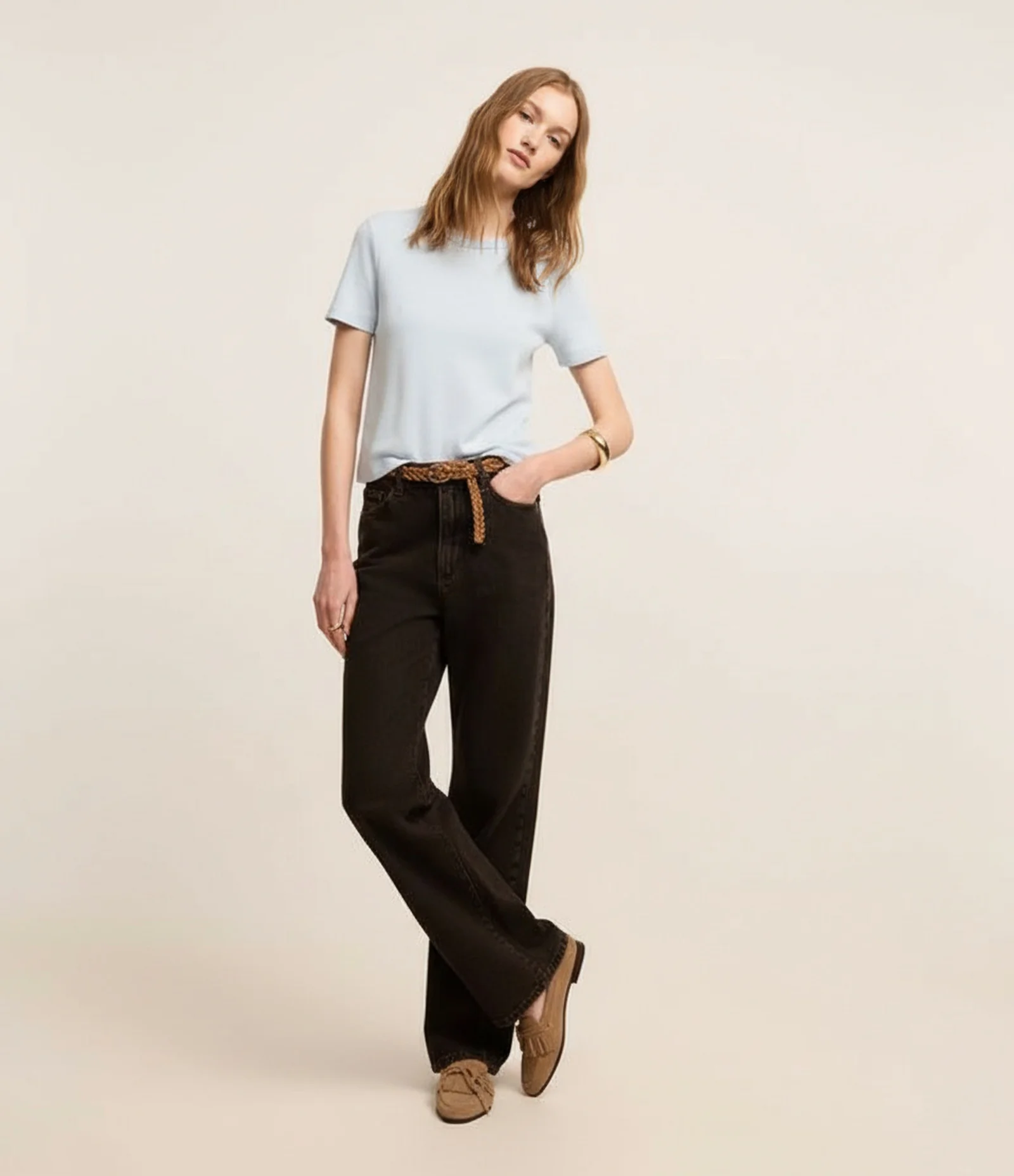 Blusa Básica em Ribana com Corte Ajustado Azul Claro 6