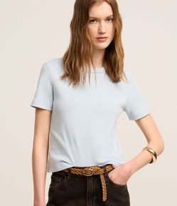 Blusa Básica Ajustada em Ribana com Gola Redonda