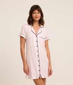 Camisola Americana em Viscose com Estampa Listrada e Detalhes Contrastantes