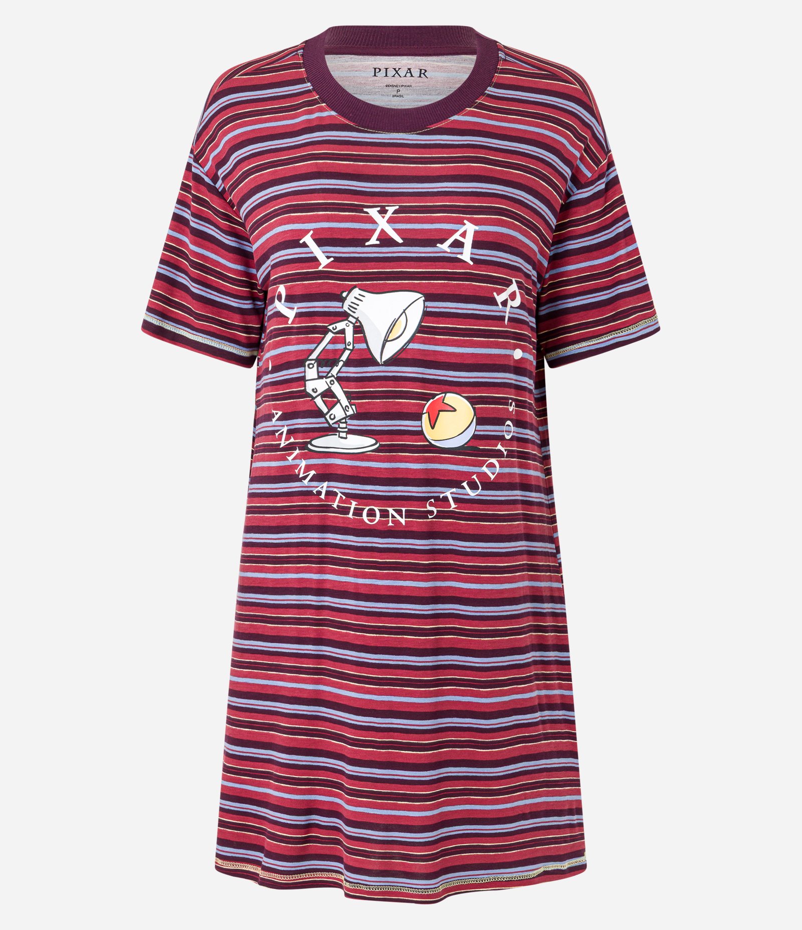 Camisola em Viscose Listrada com Estampa da Luminária Pixar Vermelho 3