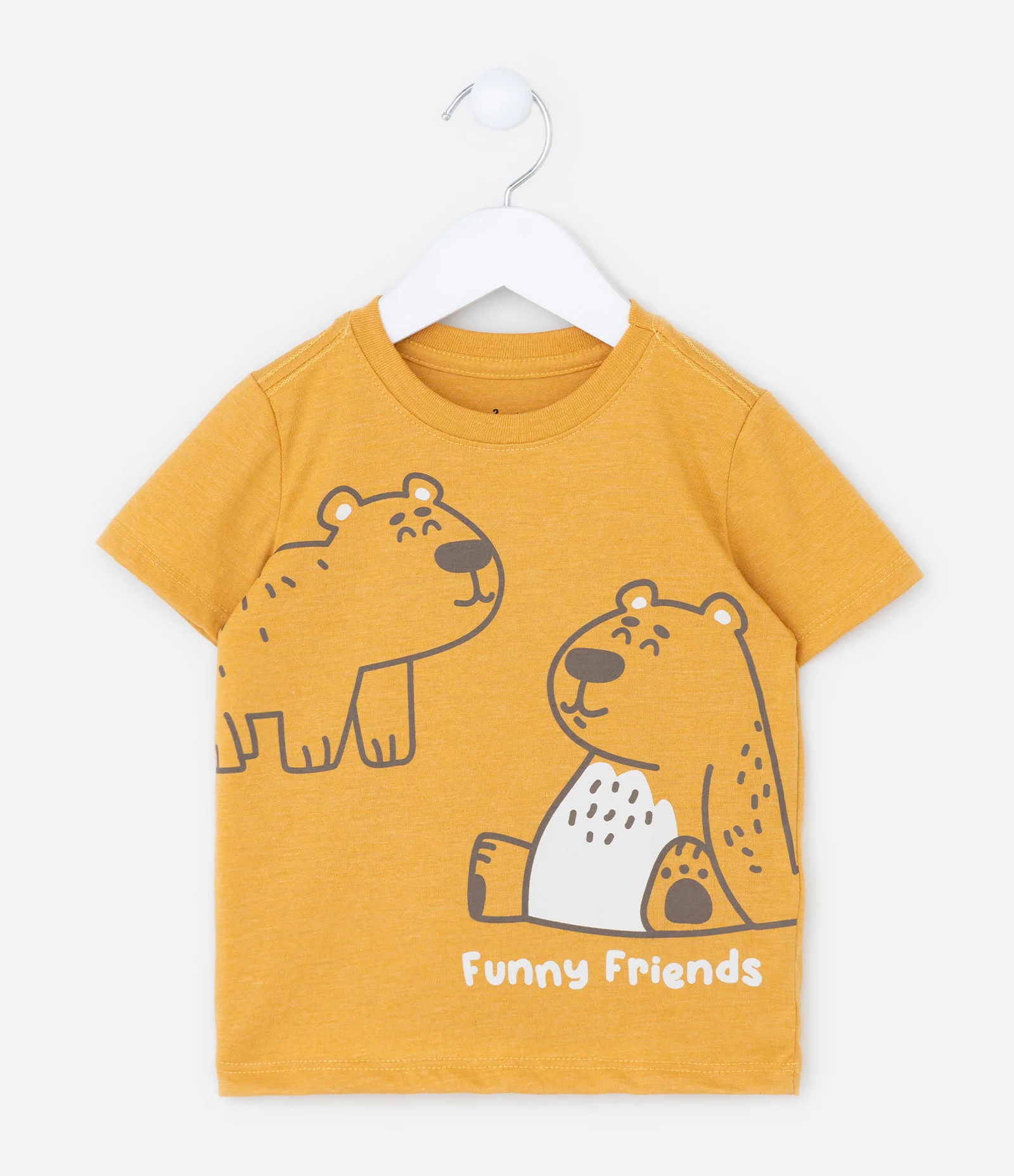 Camiseta Infantil com Estampa de Ursinhos - Tam 1 a 6 Anos Amarelo 2