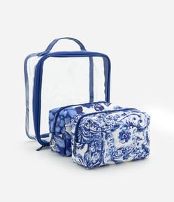 Kit 03 Nécessaires Grande e Retangulares Médias Variadas com Estampa Floral