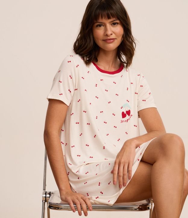 Camisola em Viscose com Estampa de Cerejinhas