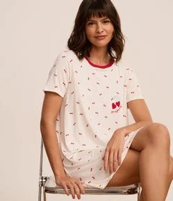 Camisola em Viscose com Estampa de Cerejinhas