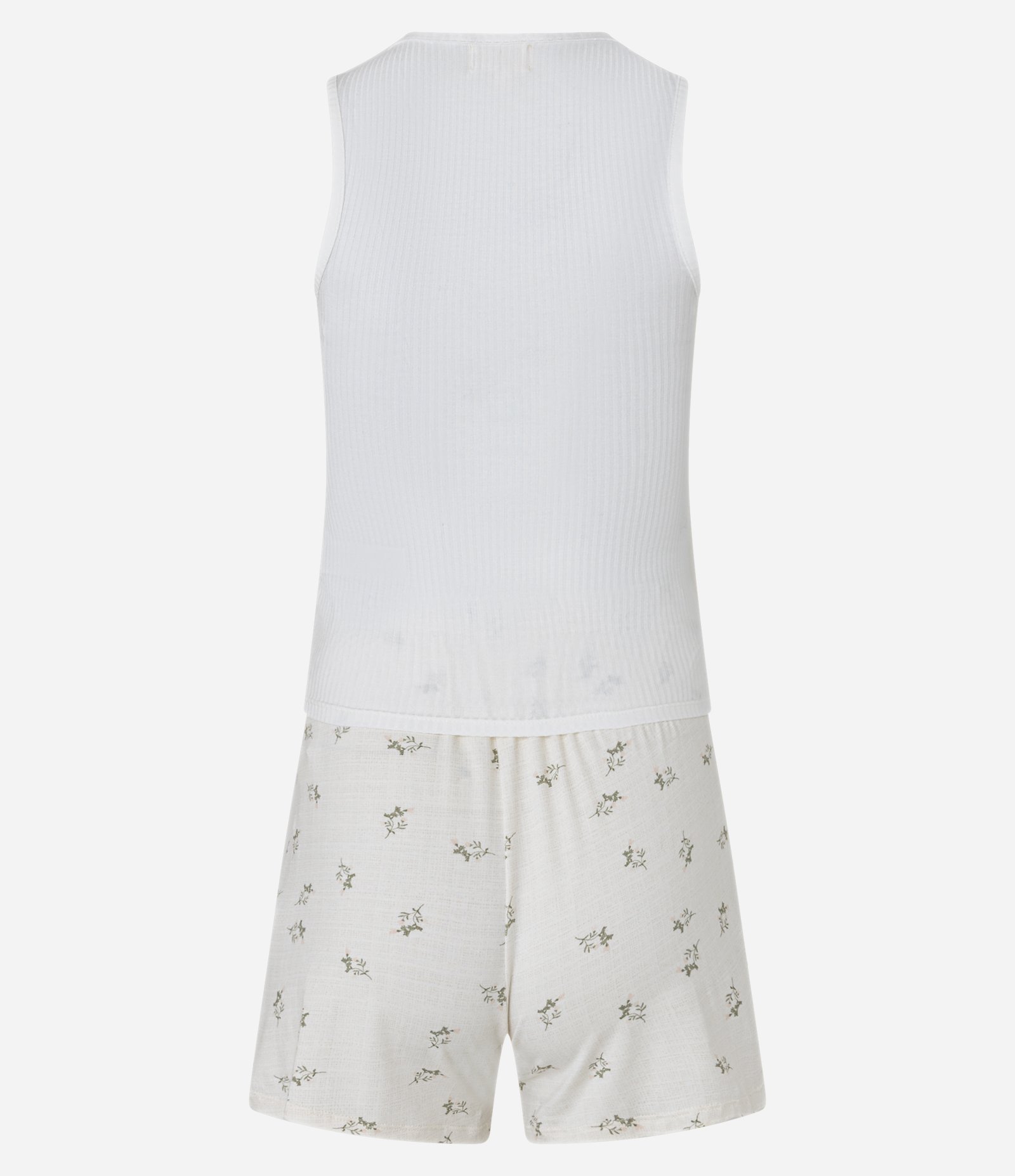 Pijama Short Doll em Ribana com Bordado e Short Estampado Floral Off White 6