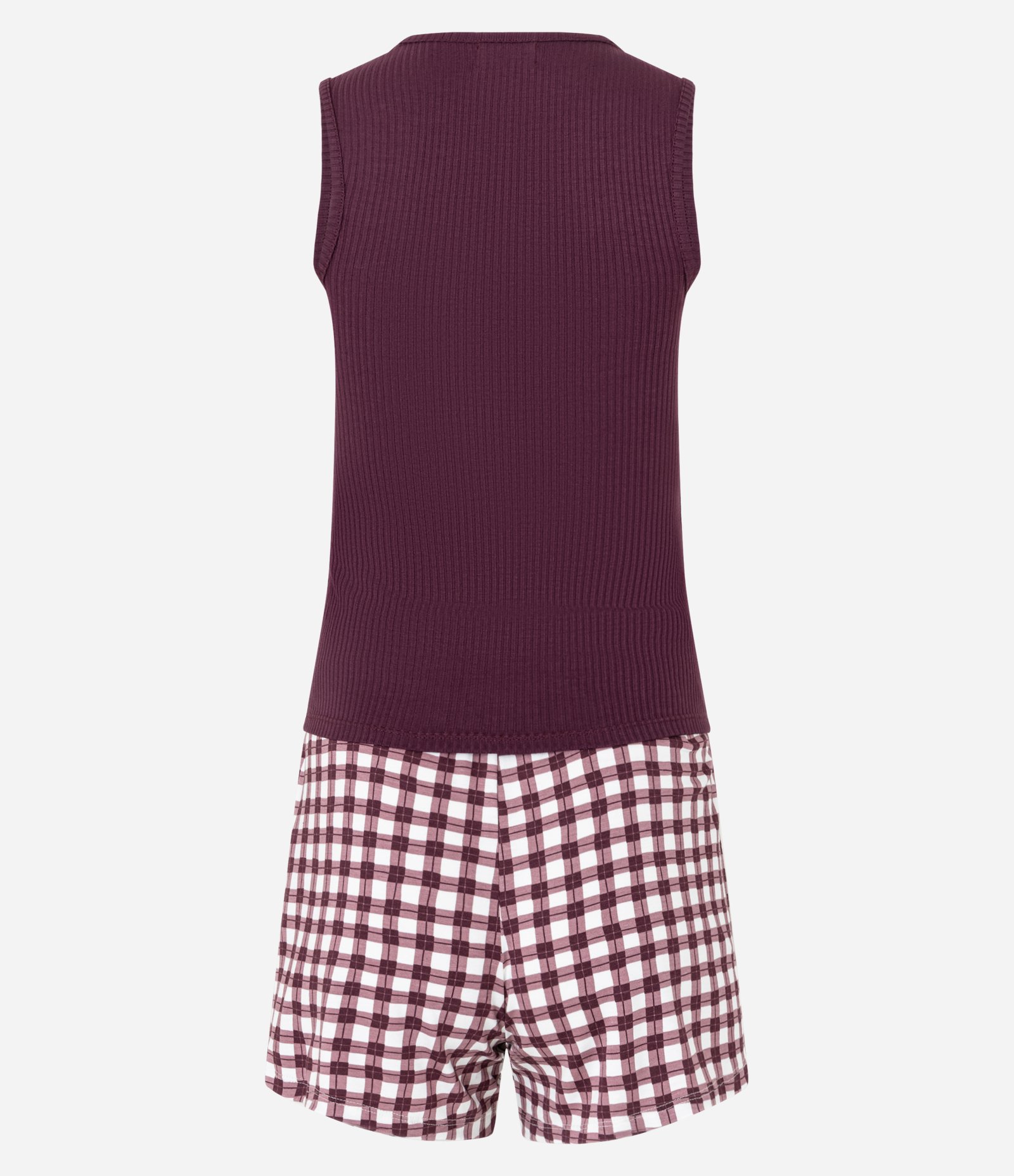 Pijama Short Doll em Ribana com Short Xadrez Vichy Vermelho 7