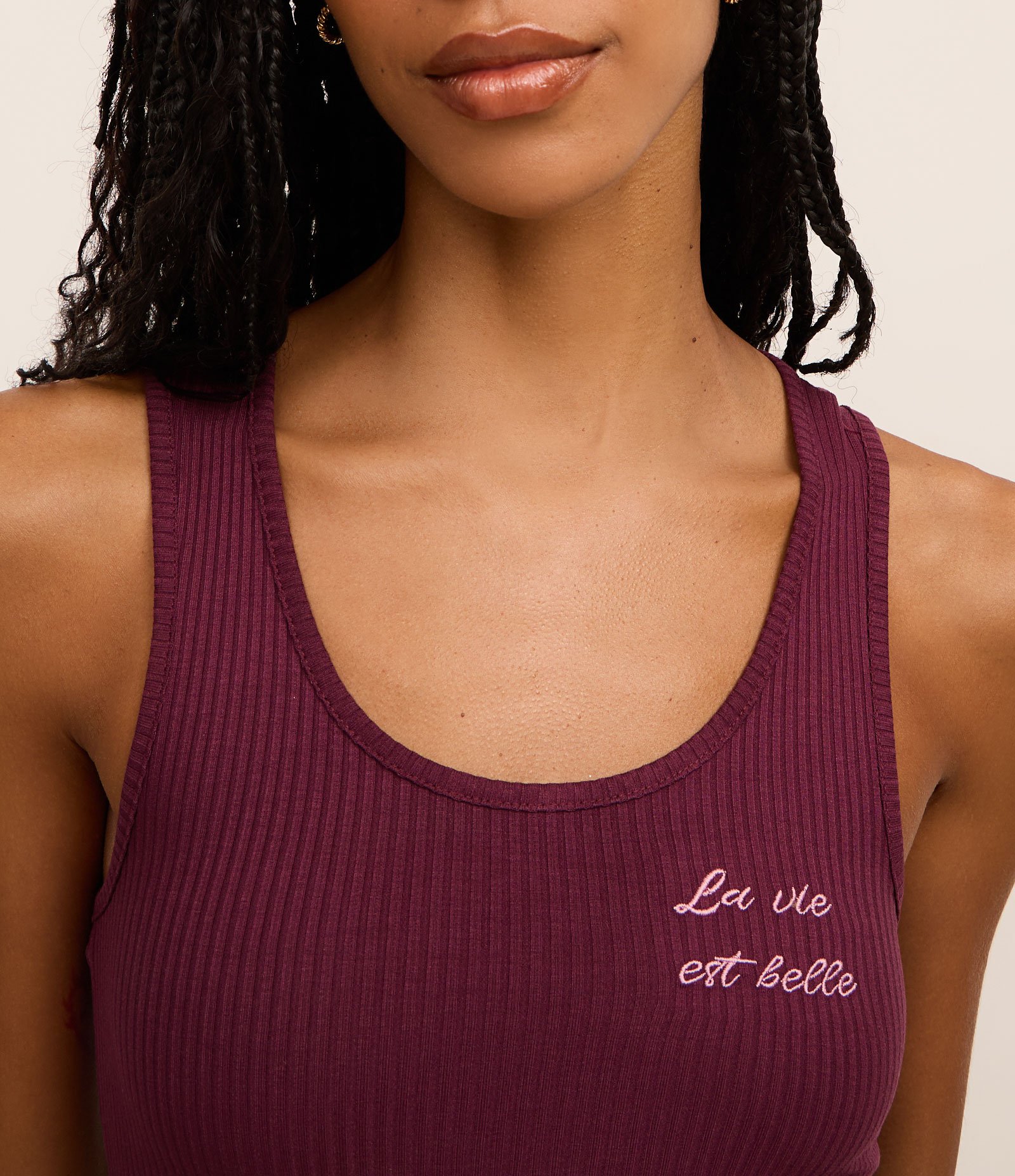 Pijama Short Doll em Ribana com Short Xadrez Vichy Vermelho 2