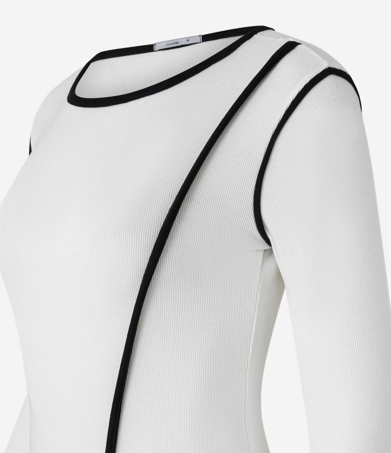 Blusa em Ribana com Vieses Contrastantes Branco 6